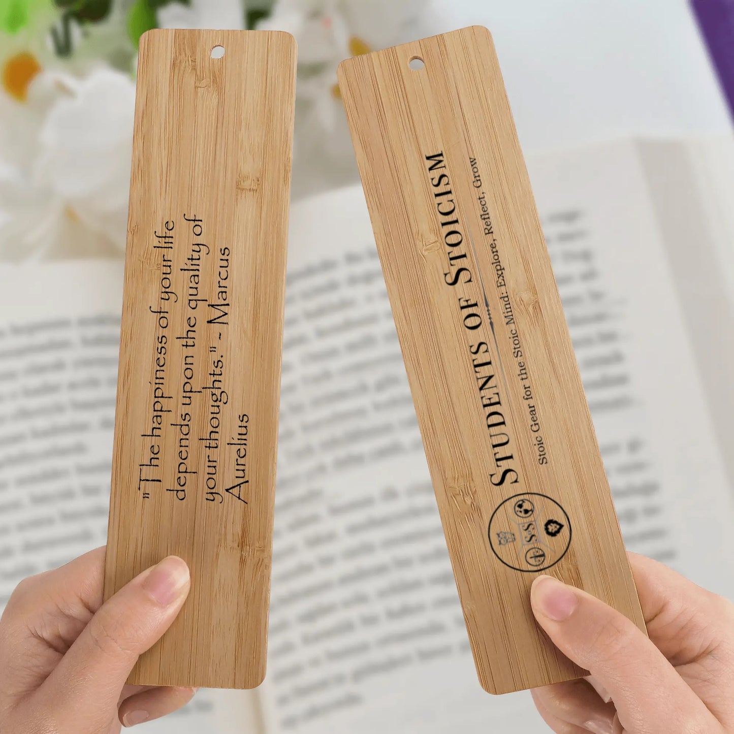 Marcus Aurelius 'Happiness of Life' Wood Bookmark – Stoic Philosophy