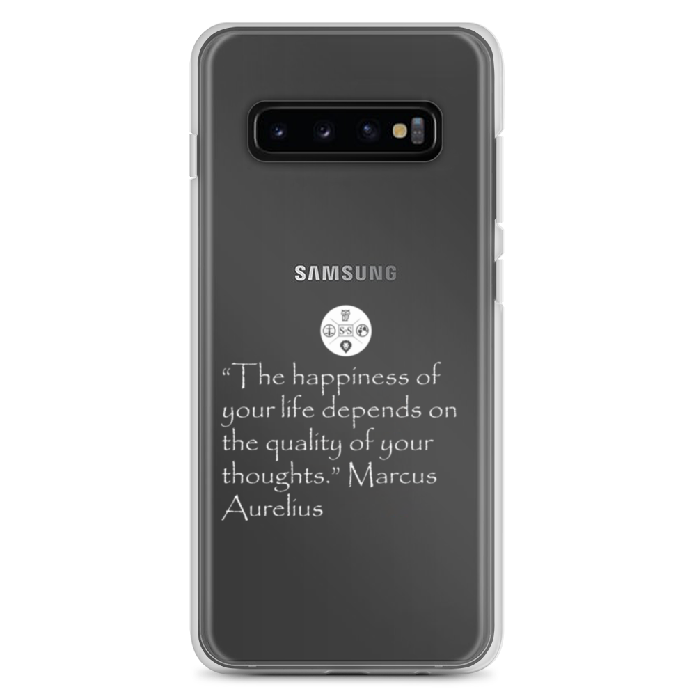 "The Happiness of Your Life Depends Upon the Quality of Your Thoughts" Marcus Aurelius Samsung® Clear Case | Stoic Philosophy Phone Protection