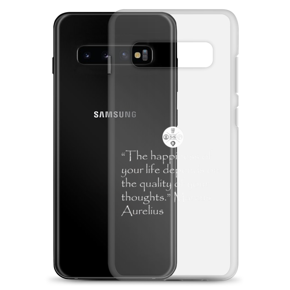 "The Happiness of Your Life Depends Upon the Quality of Your Thoughts" Marcus Aurelius Samsung® Clear Case | Stoic Philosophy Phone Protection