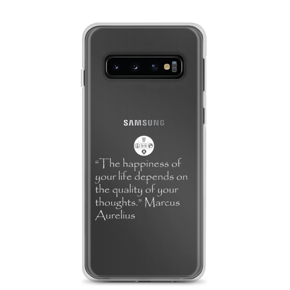 "The Happiness of Your Life Depends Upon the Quality of Your Thoughts" Marcus Aurelius Samsung® Clear Case | Stoic Philosophy Phone Protection