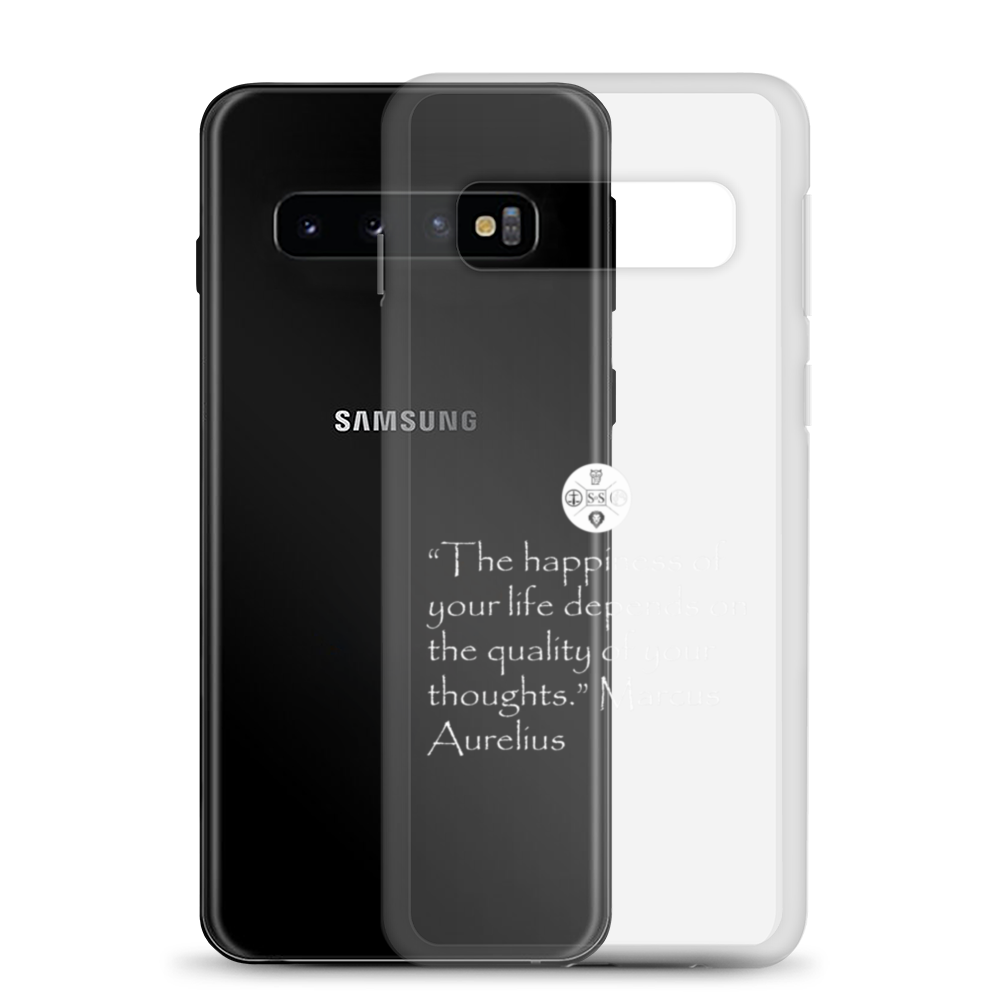 "The Happiness of Your Life Depends Upon the Quality of Your Thoughts" Marcus Aurelius Samsung® Clear Case | Stoic Philosophy Phone Protection