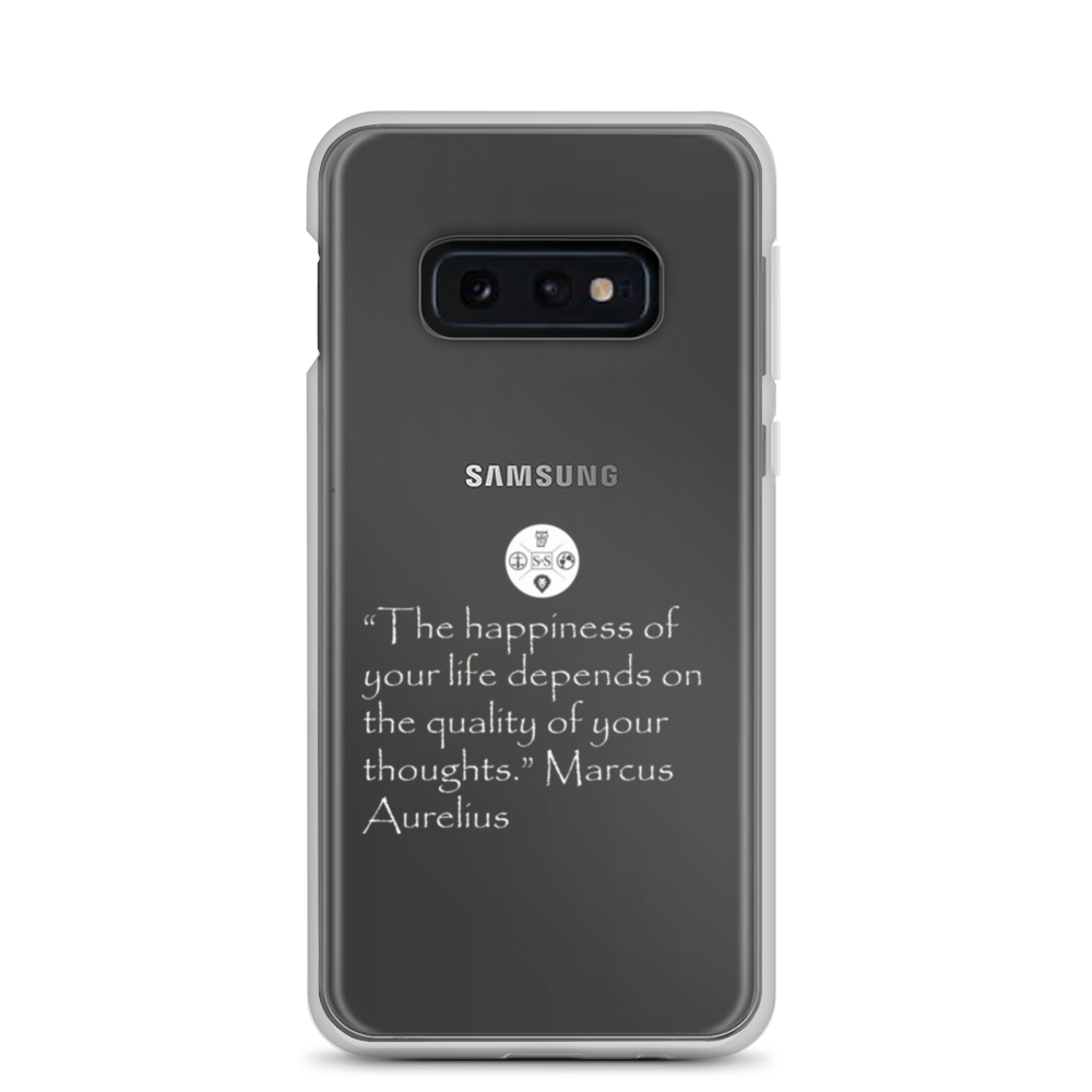 "The Happiness of Your Life Depends Upon the Quality of Your Thoughts" Marcus Aurelius Samsung® Clear Case | Stoic Philosophy Phone Protection