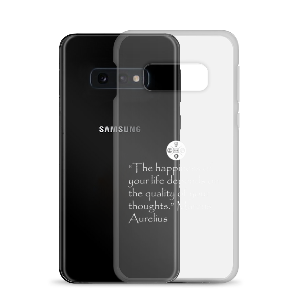 "The Happiness of Your Life Depends Upon the Quality of Your Thoughts" Marcus Aurelius Samsung® Clear Case | Stoic Philosophy Phone Protection