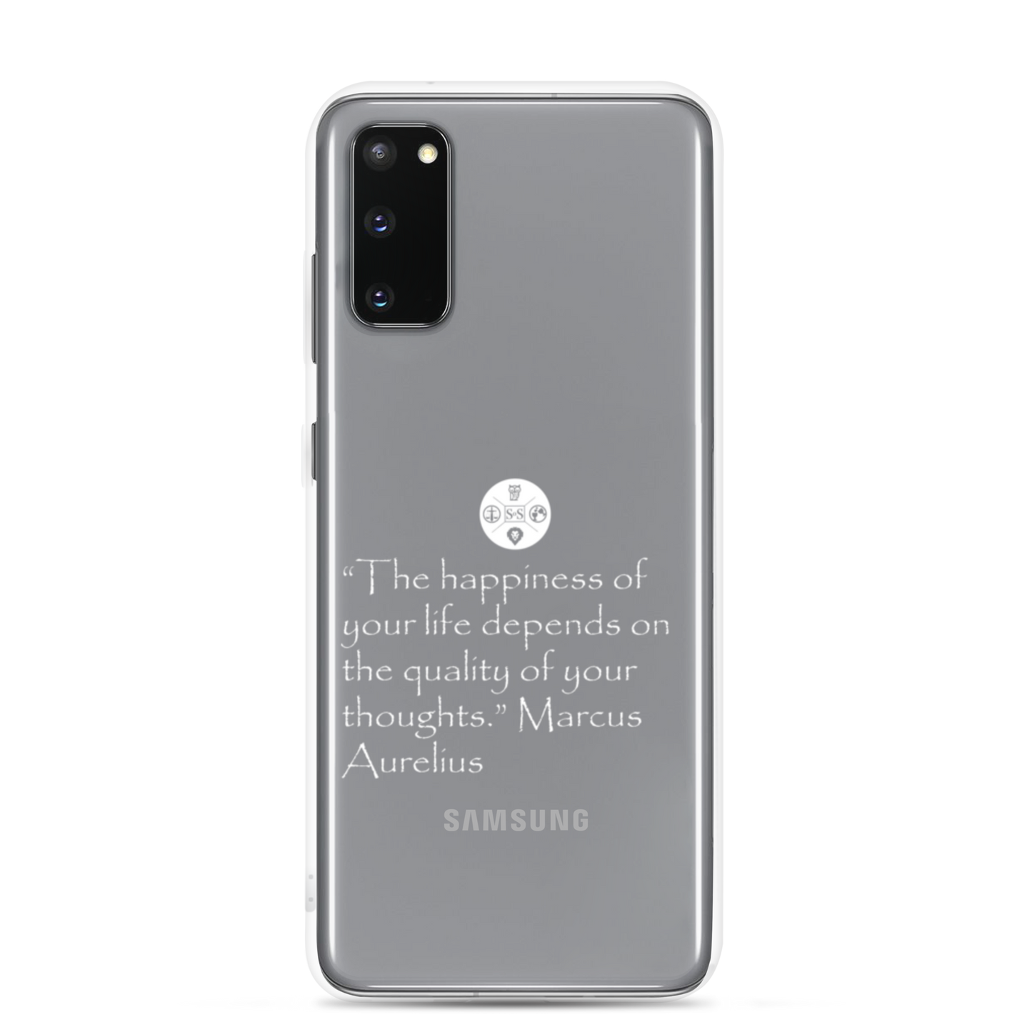 "The Happiness of Your Life Depends Upon the Quality of Your Thoughts" Marcus Aurelius Samsung® Clear Case | Stoic Philosophy Phone Protection