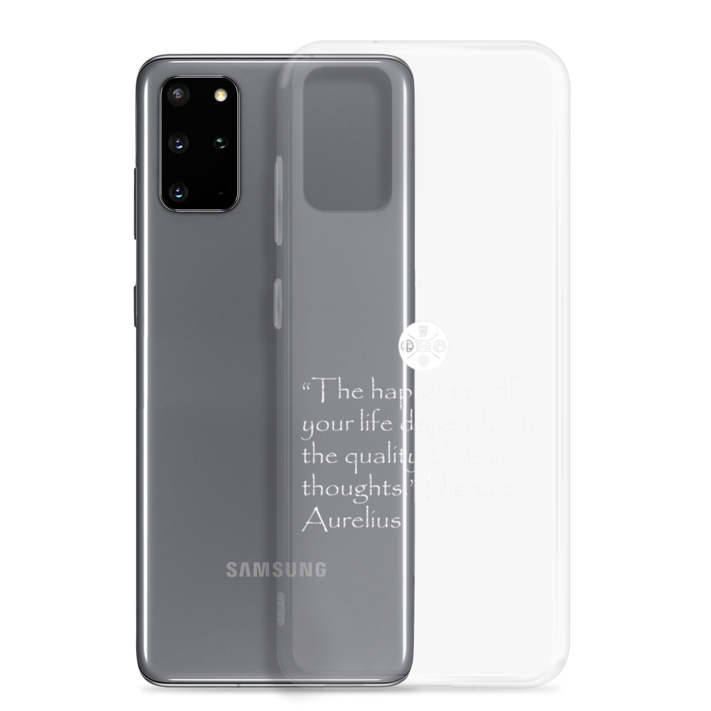 "The Happiness of Your Life Depends Upon the Quality of Your Thoughts" Marcus Aurelius Samsung® Clear Case | Stoic Philosophy Phone Protection